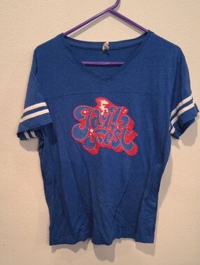 New Orleans Blue 'Jazz Fest' Graphic V-Neck Tee Live And Tell Ladies XL